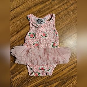 MudPie 3-6m rose cheetah floral skirted bodysuit